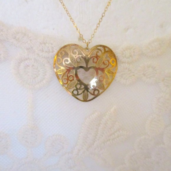 Vintage 9.25 Vermeil Heart Necklace Princess Pride - Picture 1 of 6